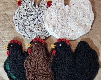 Crochet Chicken Pot Holders 100% Cotton Double Thickess FREE SHIPPING!