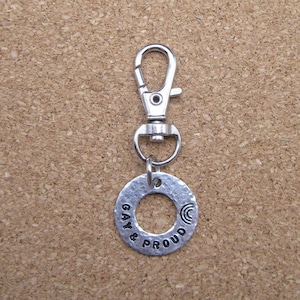 Gay & Proud | Pride Keychain Clip | LGBTQIA+ Pride | % of profits donated | The Trevor Project | stamped metal