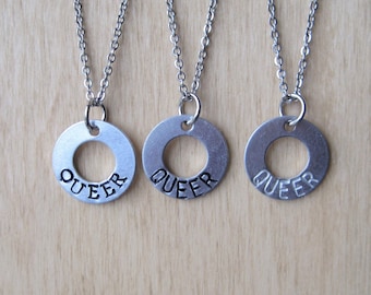 Queer Pride Necklace | LGBTQIA+ Pride | Stamped Metal