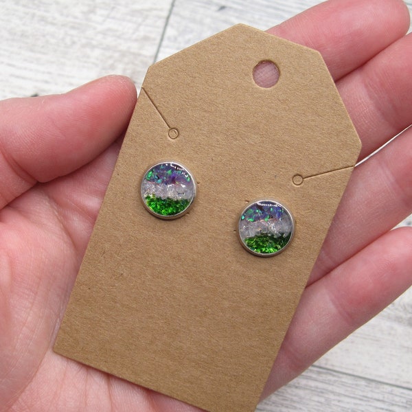 Genderqueer Earrings | studs | LGBTQIA+ Pride | flag colors | % of profits donated | earrings | resin | The Trevor Project