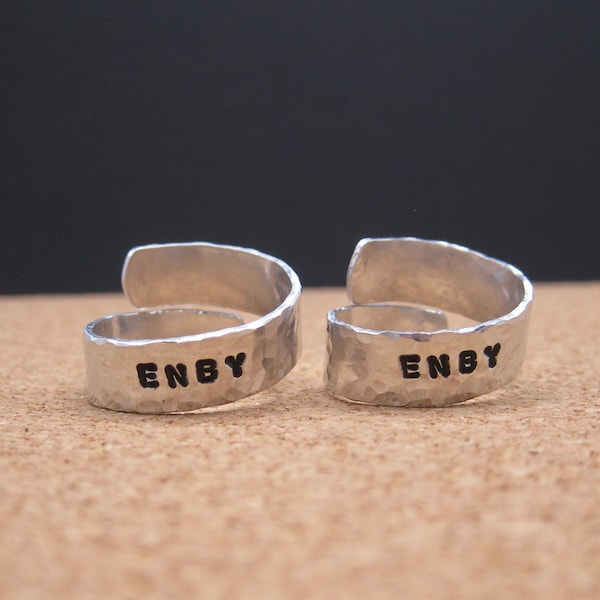 Enby | Non-Binary | Adjustable Wrap Ring | LGBTQIA+ Pride | Stamped Metal | % of profits donated | The Trevor Project