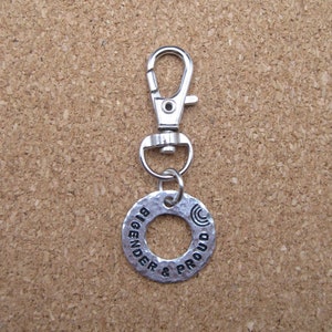 Bigender & Proud | Pride Key Clip | LGBTQIA+ Pride | % of profits donated | The Trevor Project | stamped metal