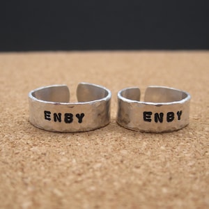 Enby | Non-Binary | Adjustable Band Ring | LGBTQIA+ Pride | Stamped Metal | % of profits donated | The Trevor Project