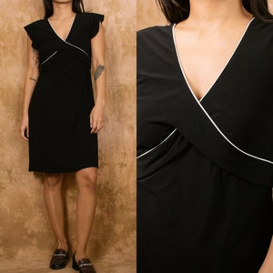 Vintage 90s Y2K Little Black Dress | Size Small-Medium | Ruffle Sleeves