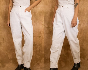 Vintage 80s White High Waisted Jeans | Size 29W | Classic Denim