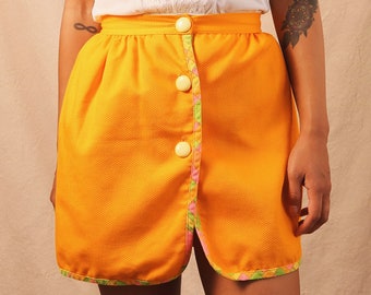 Vintage 60s Bright Orange Mini Skirt | Size 24W | Abstract Pattern