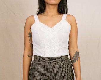Vintage 60s Ivory Lace Camisole with Bow Detail | Size Small