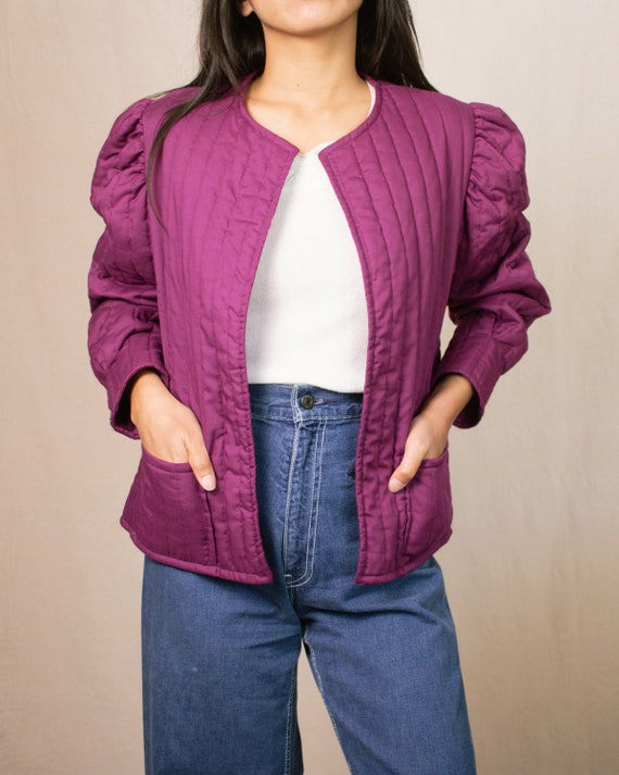 Vintage 70s Purple Quilted Jacket | Size Large | … - image 4