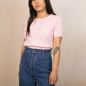 pull acrylique en tricot rose vintage des années 60 Petite taille image 4