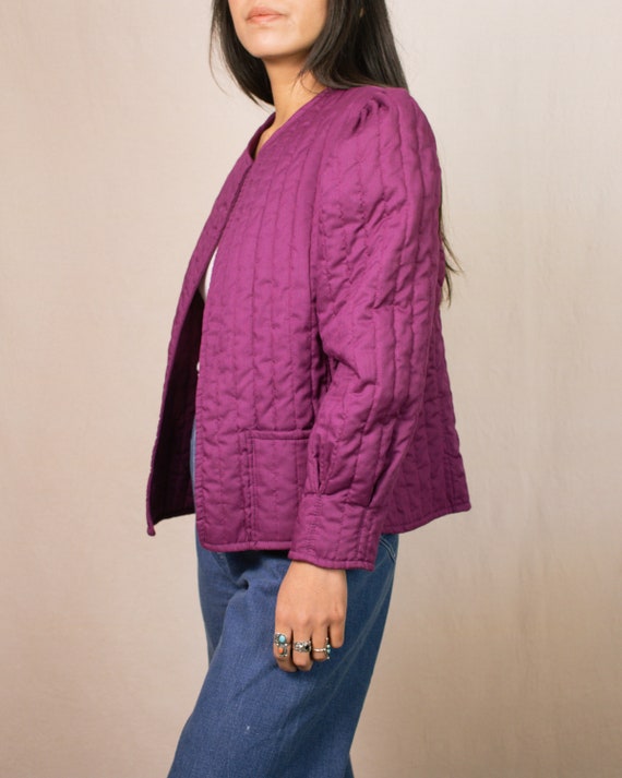 Vintage 70s Purple Quilted Jacket | Size Large | … - image 7