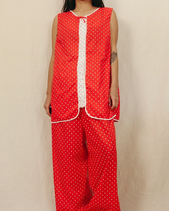Vintage 60s Red Pajama Set | Size Large | Comfy C… - image 2