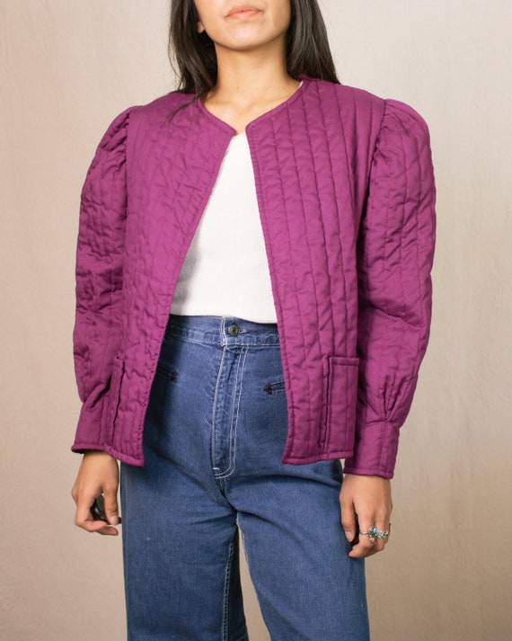 Vintage 70s Purple Quilted Jacket | Size Large | … - image 2