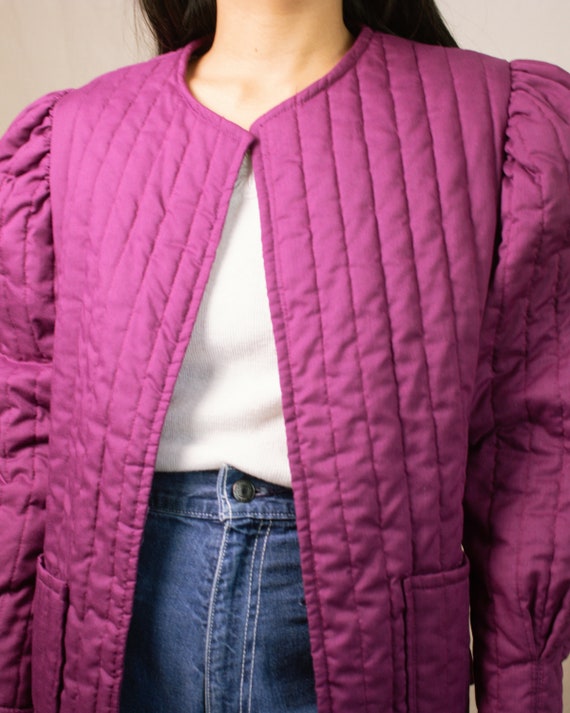 Vintage 70s Purple Quilted Jacket | Size Large | … - image 9