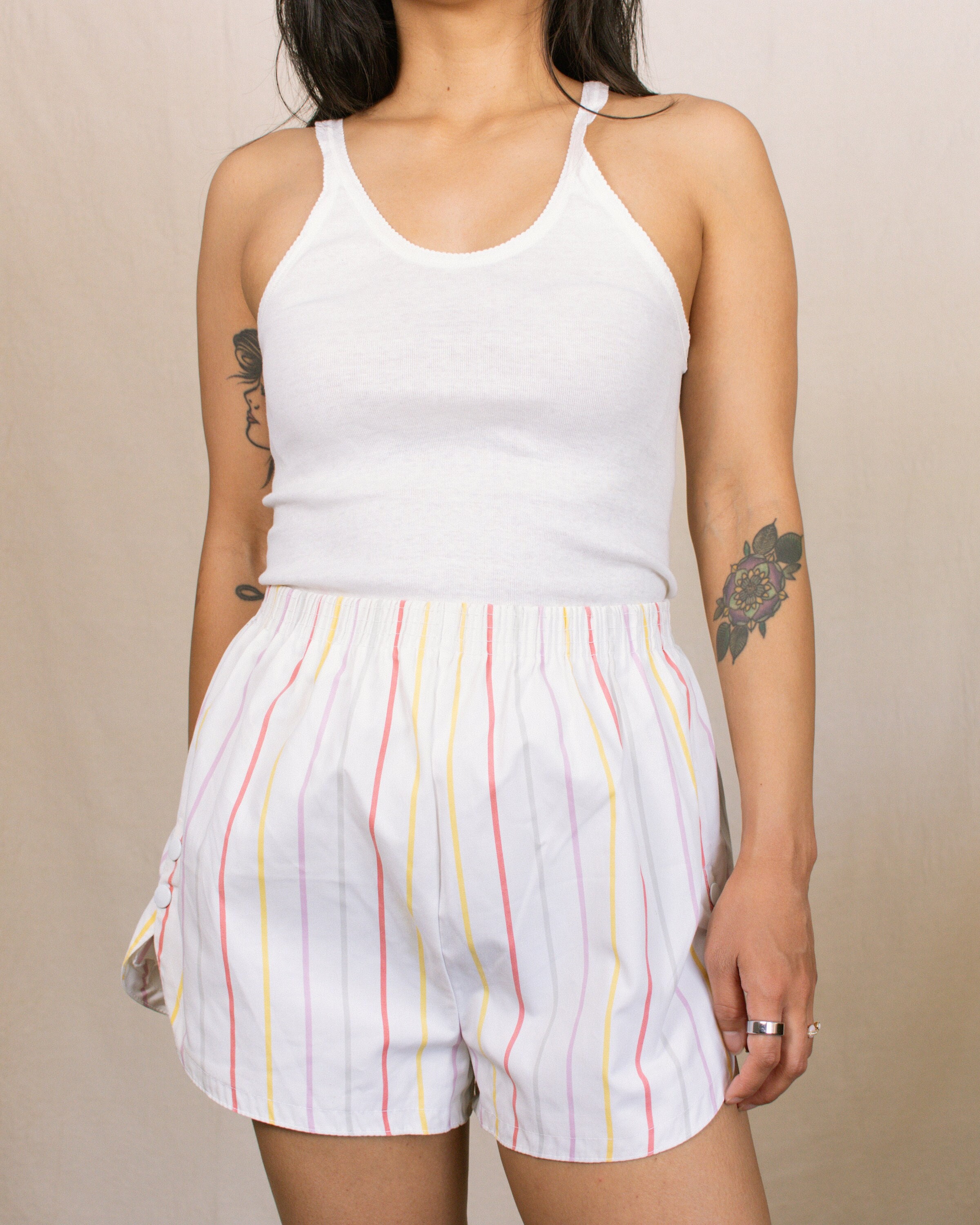 Vintage 80s White Colourful Striped Shorts | Size Small-medium - Etsy