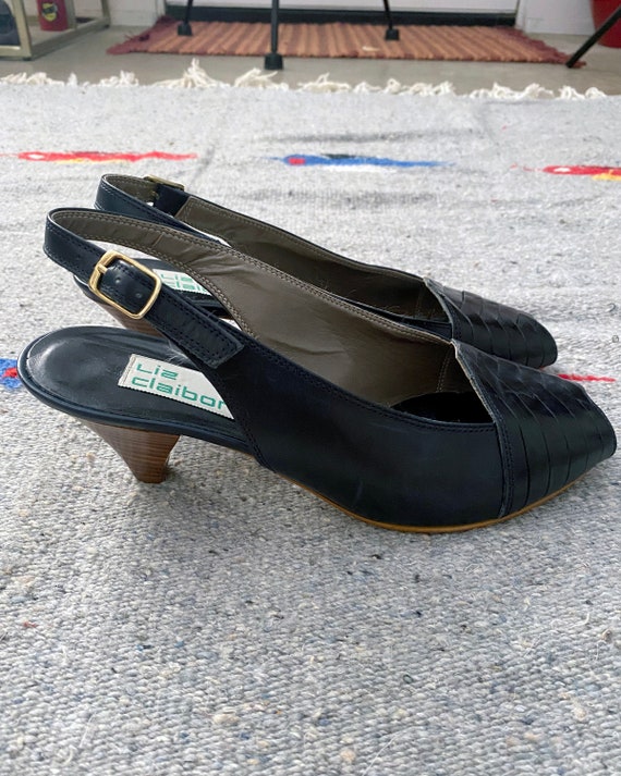 Vintage 80s Navy Leather Heel | Size 7 | Liz Clai… - image 6