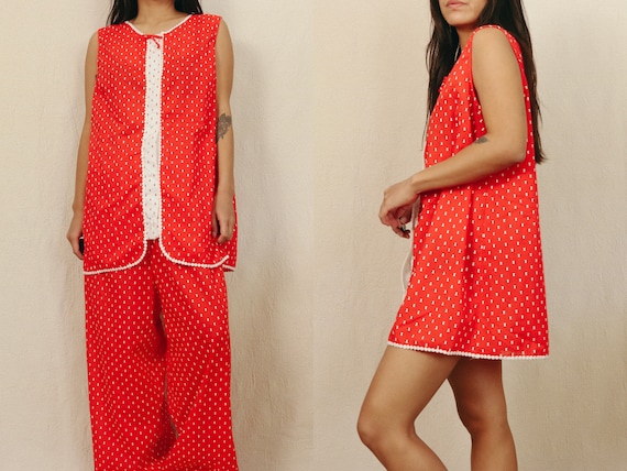 Vintage 60s Red Pajama Set | Size Large | Comfy C… - image 1