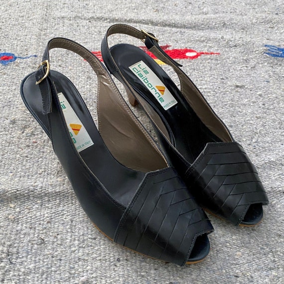 Vintage 80s Navy Leather Heel | Size 7 | Liz Clai… - image 1
