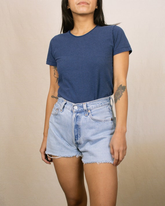 Vintage 90s Blue Baby Tee | Size Small | Stretchy… - image 1
