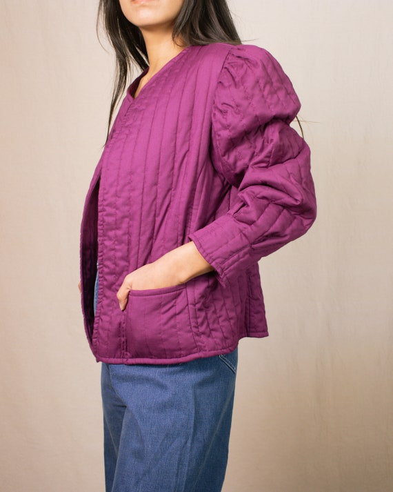 Vintage 70s Purple Quilted Jacket | Size Large | … - image 6