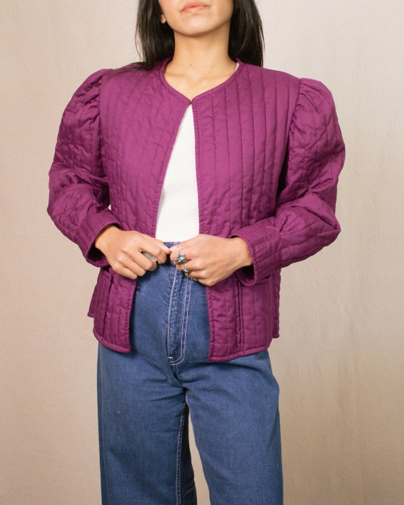 Vintage 70s Purple Quilted Jacket | Size Large | … - image 3