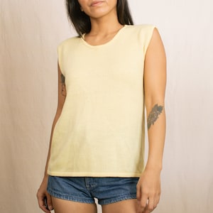 Vintage 80s Yellow Knit Top | Size Medium | Stylish Muscle Tank Silhouette