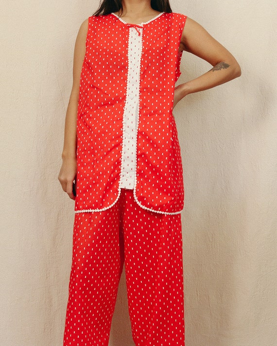 Vintage 60s Red Pajama Set | Size Large | Comfy C… - image 3