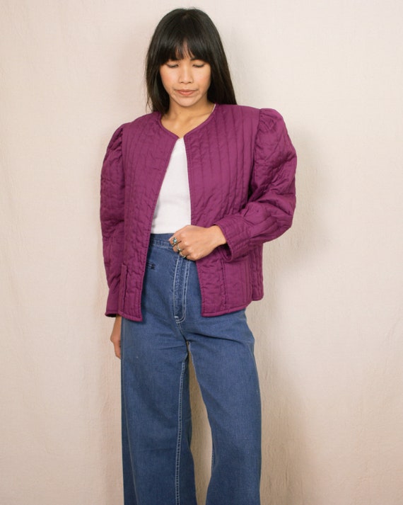 Vintage 70s Purple Quilted Jacket | Size Large | … - image 1