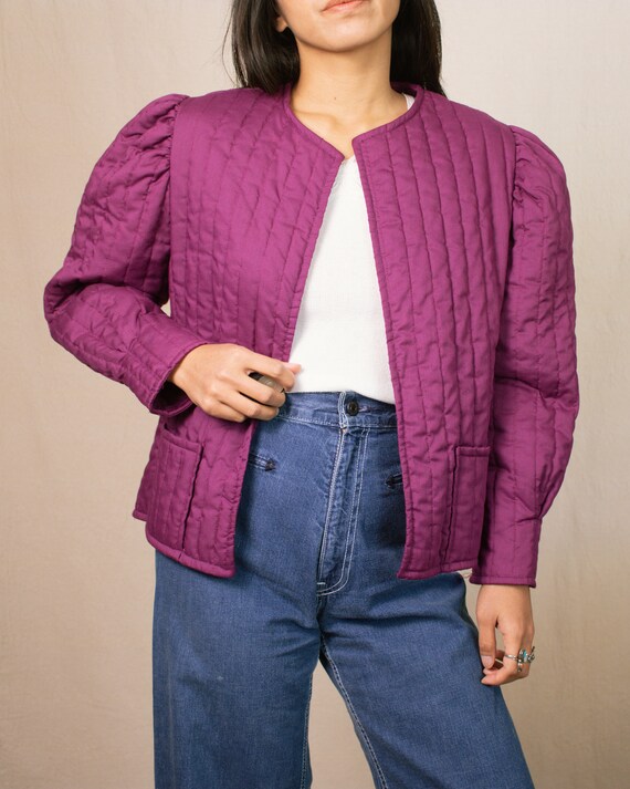 Vintage 70s Purple Quilted Jacket | Size Large | … - image 8