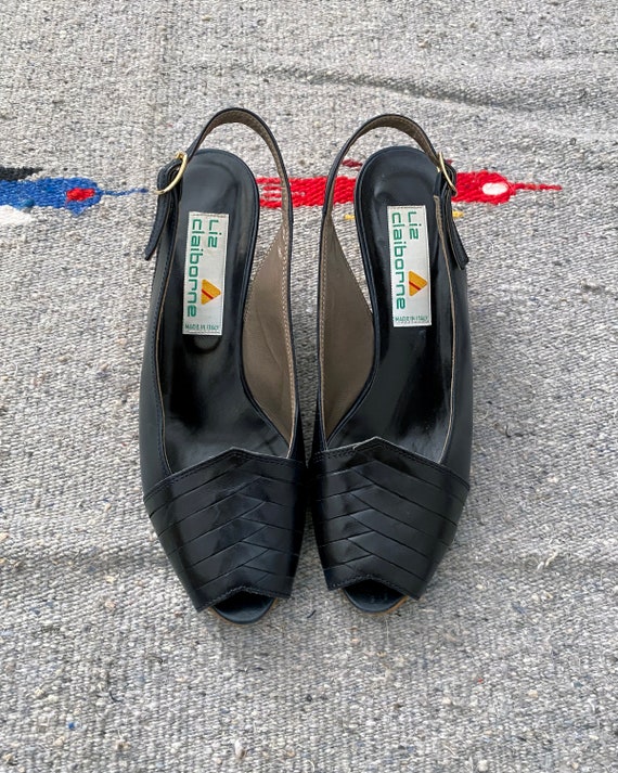 Vintage 80s Navy Leather Heel | Size 7 | Liz Clai… - image 4