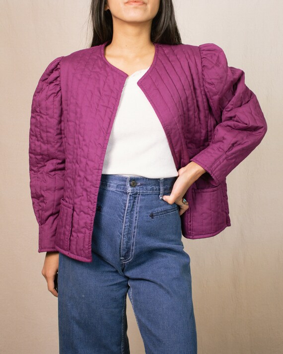 Vintage 70s Purple Quilted Jacket | Size Large | … - image 5