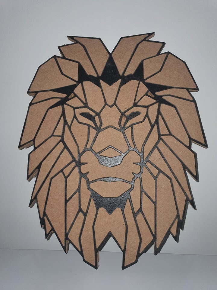 Tête de Lion en Bois Art Géométrique Mural Décoratif Décoration Intérieure