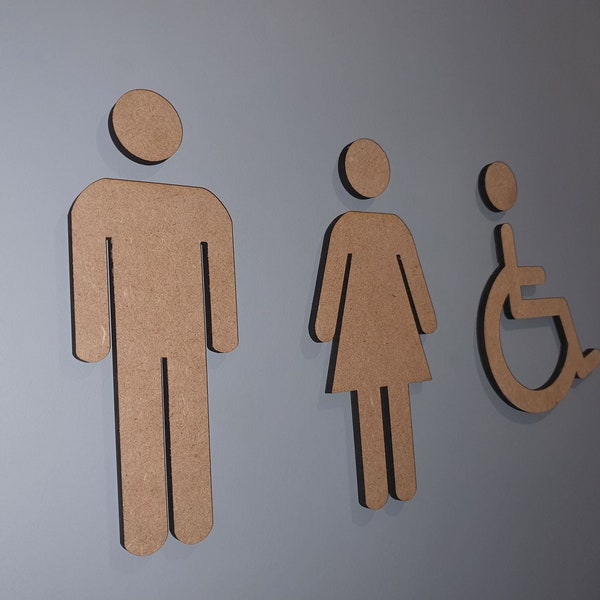 Panneau de toilette en MDF, plaque de porte en bois, icônes masculines et féminines, signalisation WC Pictogramme