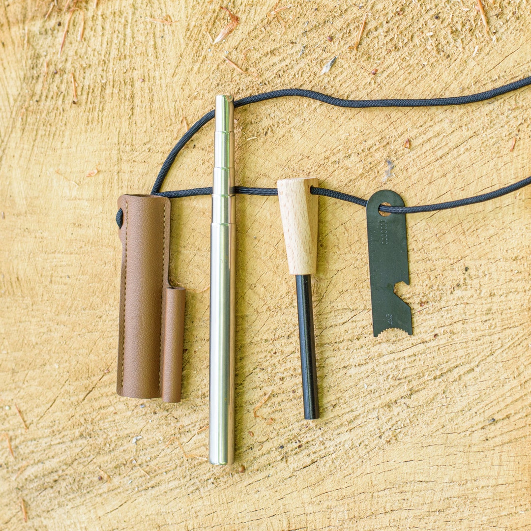 Camping Fire Starter Kit Ferro Rod Blow Tube Striker Survival Etsy