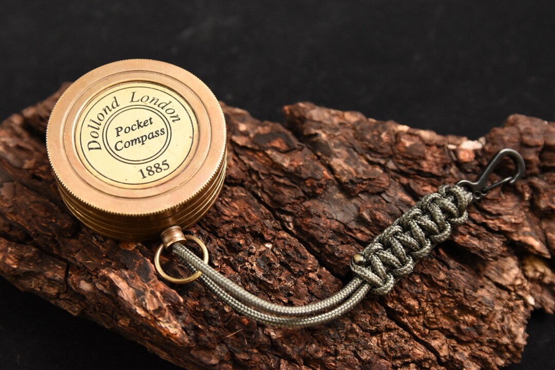 Brass Sundial Compass Handmade Paracord Keychain off Grid Timekeeping