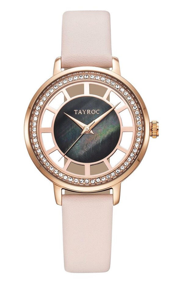 TAYROC – HALES – Gold & Dazzling Gems – Pink Leather Strap – TY380