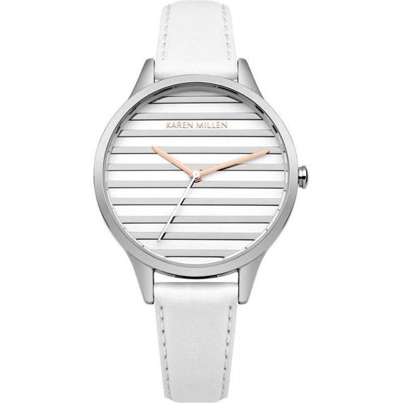 Karen Millen (KM161W) Analogue Wristwatch – Horizontal Stripe – White Leather KM161W