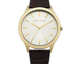 Karen Millen – KM106TGA – Elegant Analogue Wristwatch – Brown Croc Leather