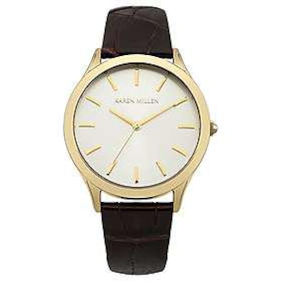 Karen Millen – KM106TGA – Elegant Analogue Wristwatch – Brown Croc Leather