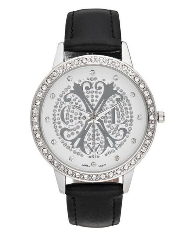 CXL by Christian Lacroix - Ladies Quartz Wristwatch - Silver - Black Leather Strap - CXL S19WW016S