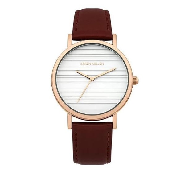 Karen Millen - KM154VRGA - Gold Tone - Burgundy Leather Strap - Analogue Wristwatch