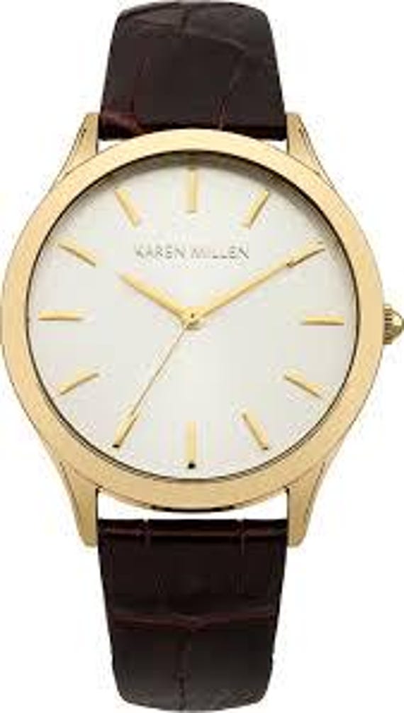Karen Millen - KM106TGA - Elegant Analogue Wristwatch - Brown Croc Leather - 36mm