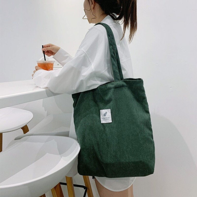 Green Tote Bag Corduroy Crossbody Shoulder Bag Reusable - Etsy