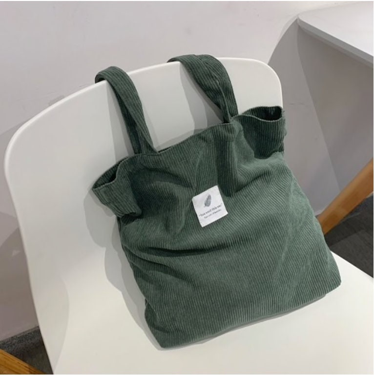 Green Tote Bag Corduroy Crossbody Shoulder Bag Reusable - Etsy