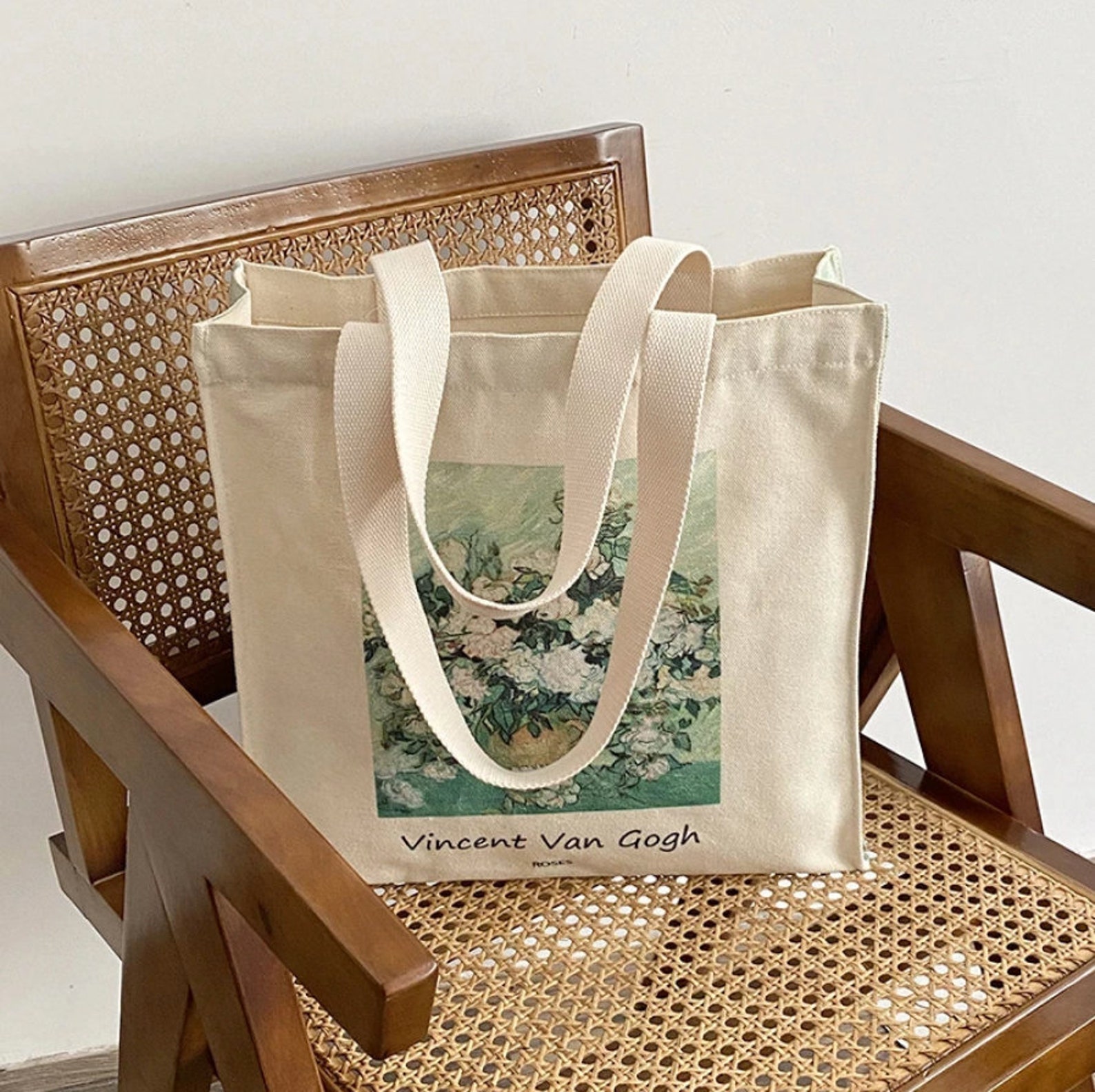 White Rose Van Gogh Tote Bag Canvas Shoulder Bag Reusable Etsy