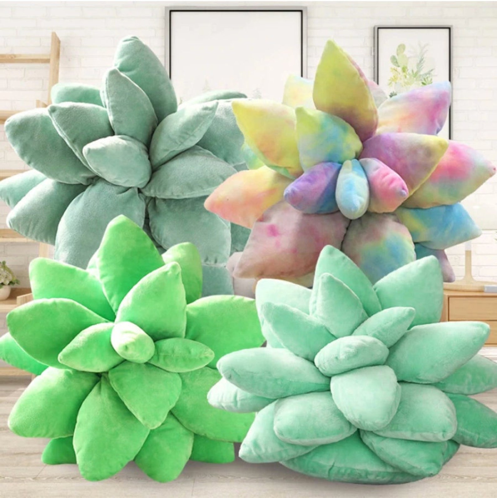 Succulent Plant Plush Pillow Pastel Kawaii Cushion Pastel Etsy