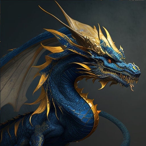 Imperial Blue and Gold Dragon Spirit Companion. Conjuring. Etsy UK