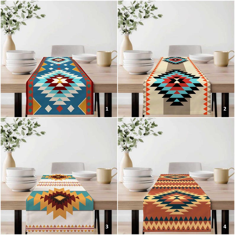 Rug Design Table Runner | Aztec Tabletop | Western Tablecloth ...