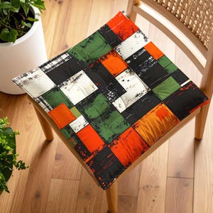 Ethnic African Patchwork Seat Pad | Tribal Chair Pad | Rustic Geometric Home Decor | Modern Abstract Pattern Colorful Seat Cushion