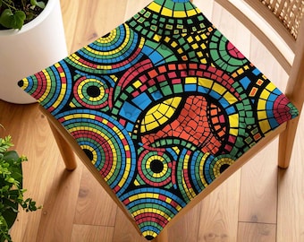 Colorful Mosaic Art Chair Pad | Ethnic Abstract Geometric Seat Pad | Tribal Home Decor | Vibrant Boho Seat Cushion