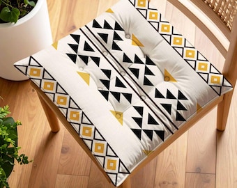 Tribal geometrisch stoelkussen | Boho etnische keukendecoratie | Modern Afrikaans zitkussen met patroon | Gezellig tafeldecor | Rustiek zitkussen